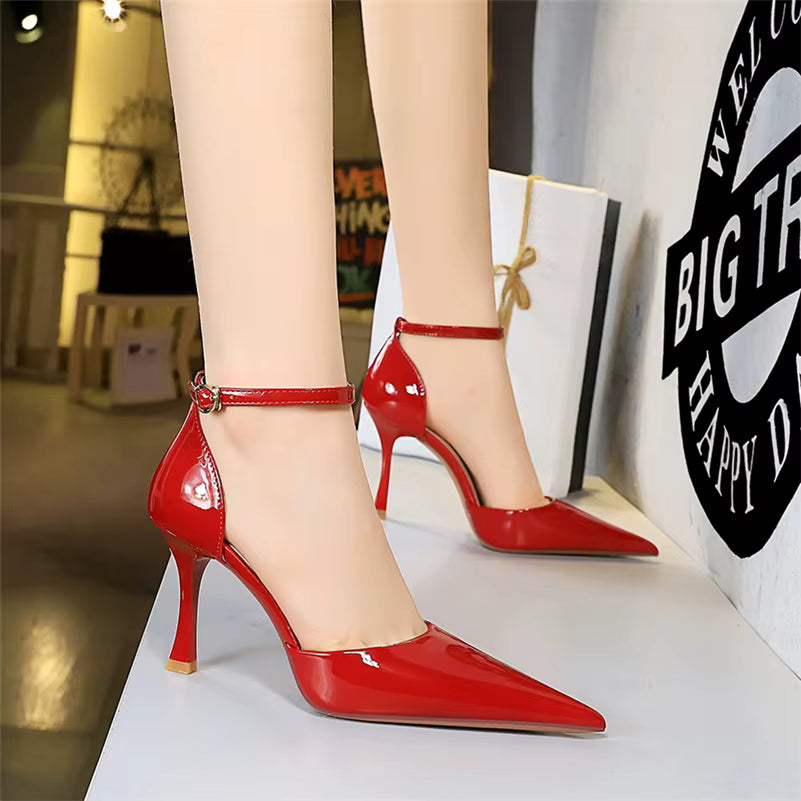 Classics Nude Glossy Leather Butterfly-knot Ankle Strap Sandals