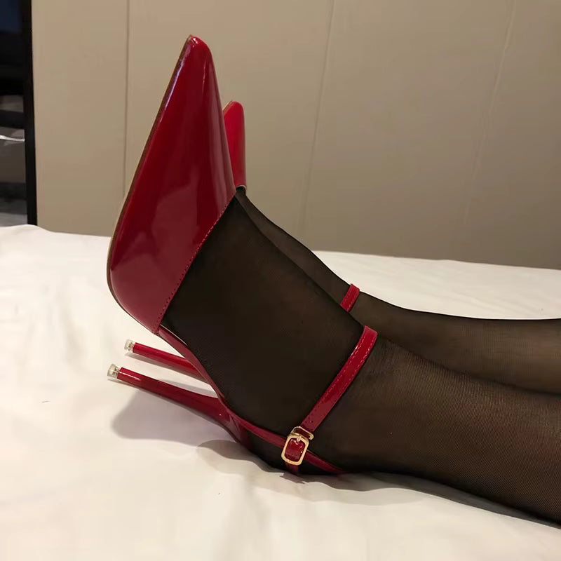 Classics Patent Leather Back Strap Stripper Ankle Strap High Heels