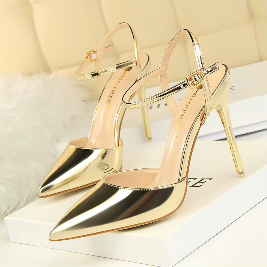 Classics Patent Leather Back Strap Stripper Ankle Strap High Heels