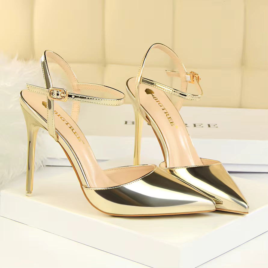 Classics Patent Leather Back Strap Stripper Ankle Strap High Heels