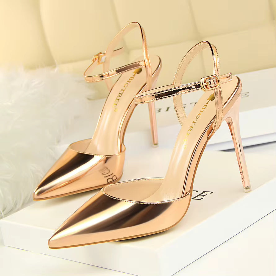 Classics Patent Leather Back Strap Stripper Ankle Strap High Heels