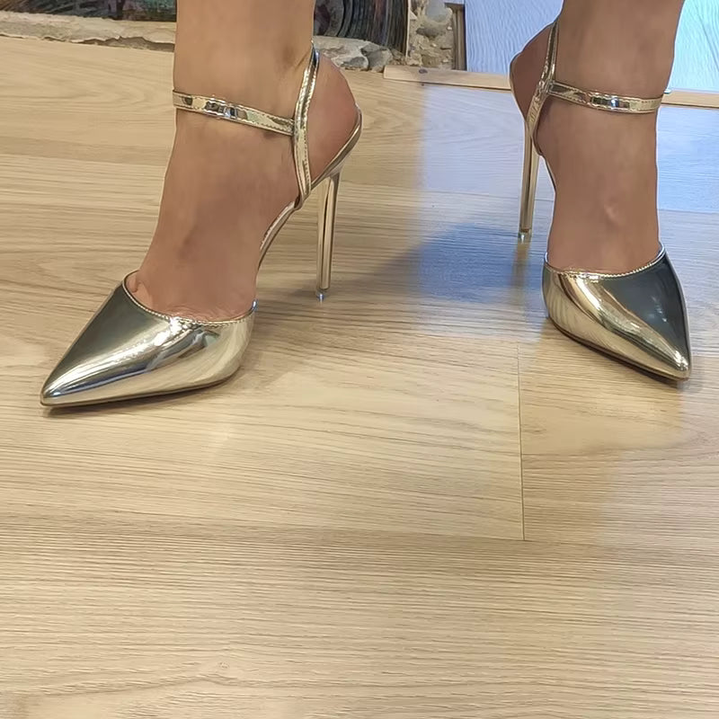Classics Patent Leather Back Strap Stripper Ankle Strap High Heels