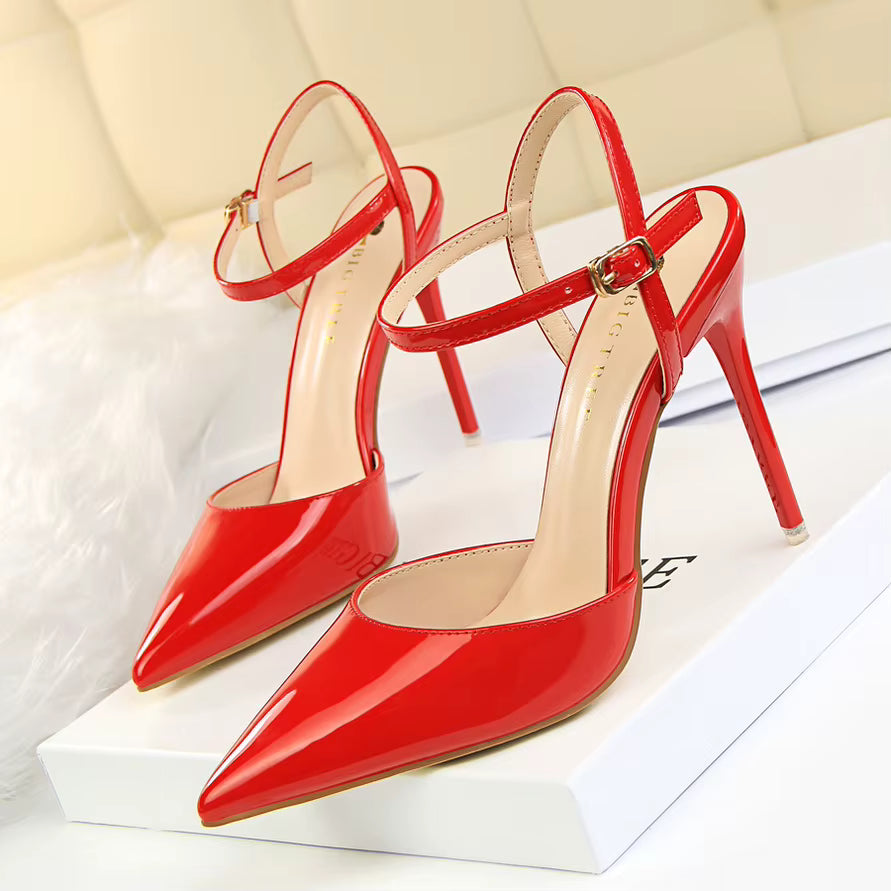 Classics Patent Leather Back Strap Stripper Ankle Strap High Heels