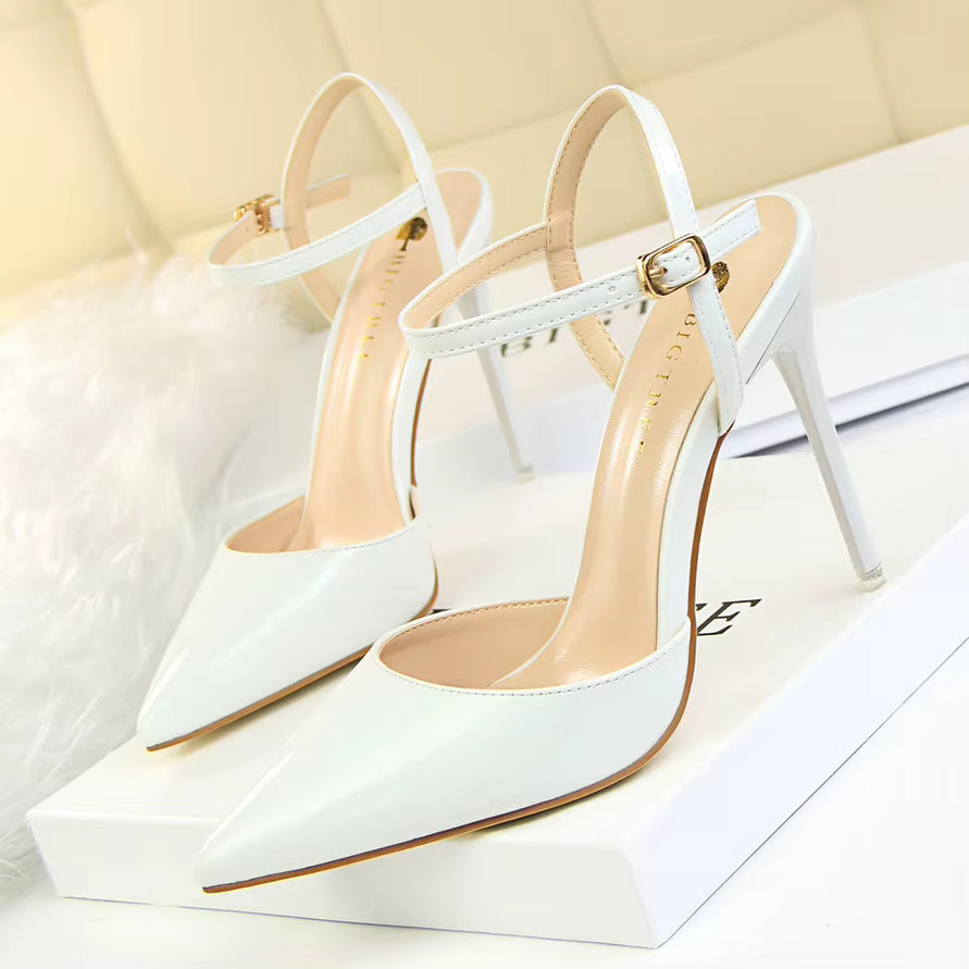Classics Patent Leather Back Strap Stripper Ankle Strap High Heels