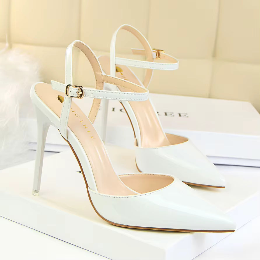 Classics Patent Leather Back Strap Stripper Ankle Strap High Heels