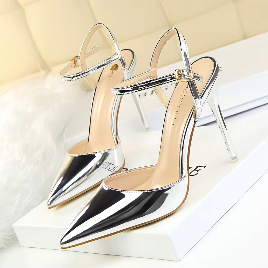 Classics Patent Leather Back Strap Stripper Ankle Strap High Heels