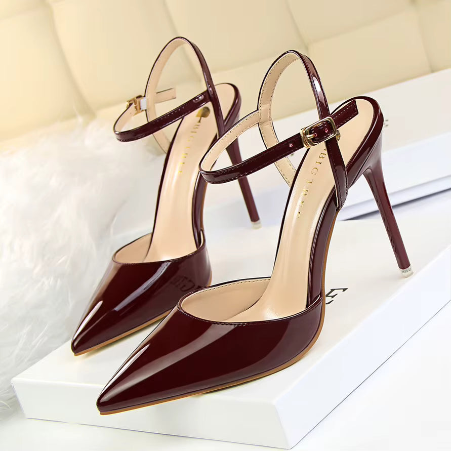 Classics Patent Leather Back Strap Stripper Ankle Strap High Heels