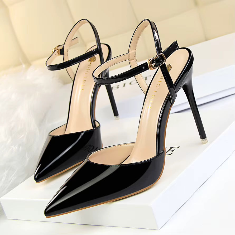 Classics Patent Leather Back Strap Stripper Ankle Strap High Heels