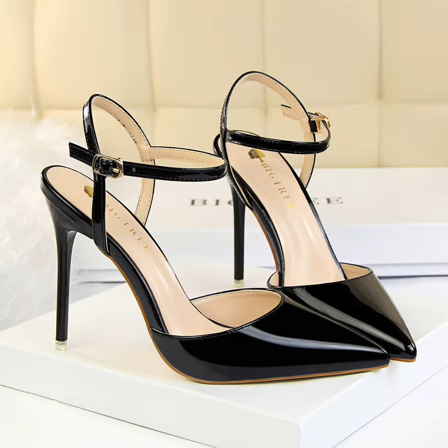 Classics Patent Leather Back Strap Stripper Ankle Strap High Heels