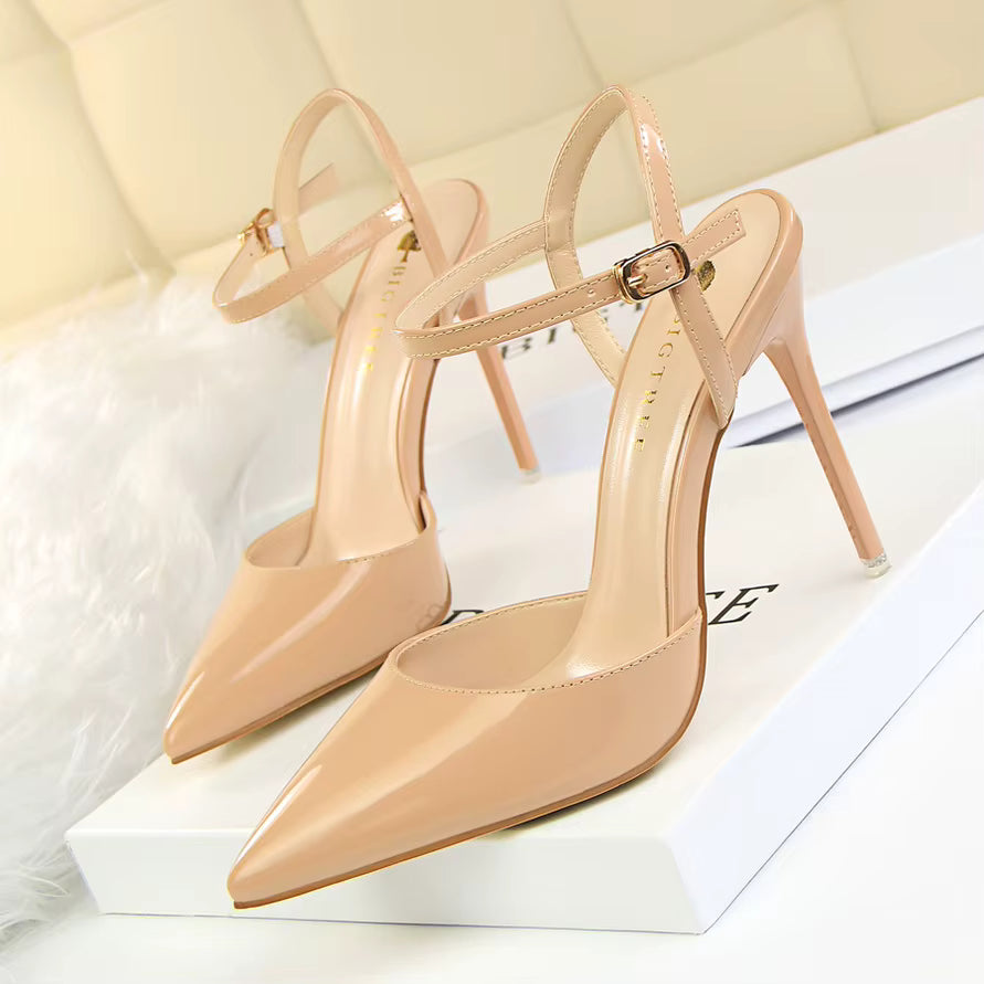 Classics Patent Leather Back Strap Stripper Ankle Strap High Heels