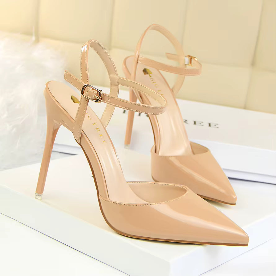 Classics Patent Leather Back Strap Stripper Ankle Strap High Heels