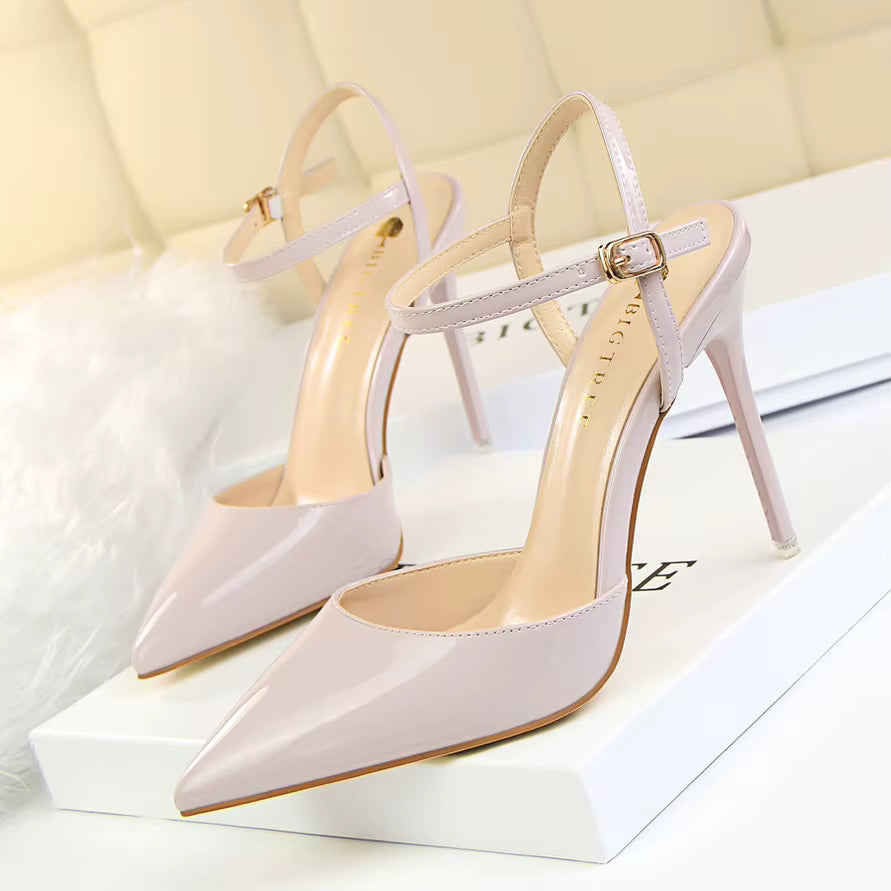 Classics Patent Leather Back Strap Stripper Ankle Strap High Heels