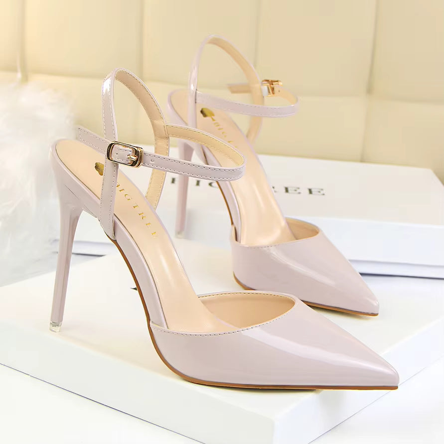 Classics Patent Leather Back Strap Stripper Ankle Strap High Heels