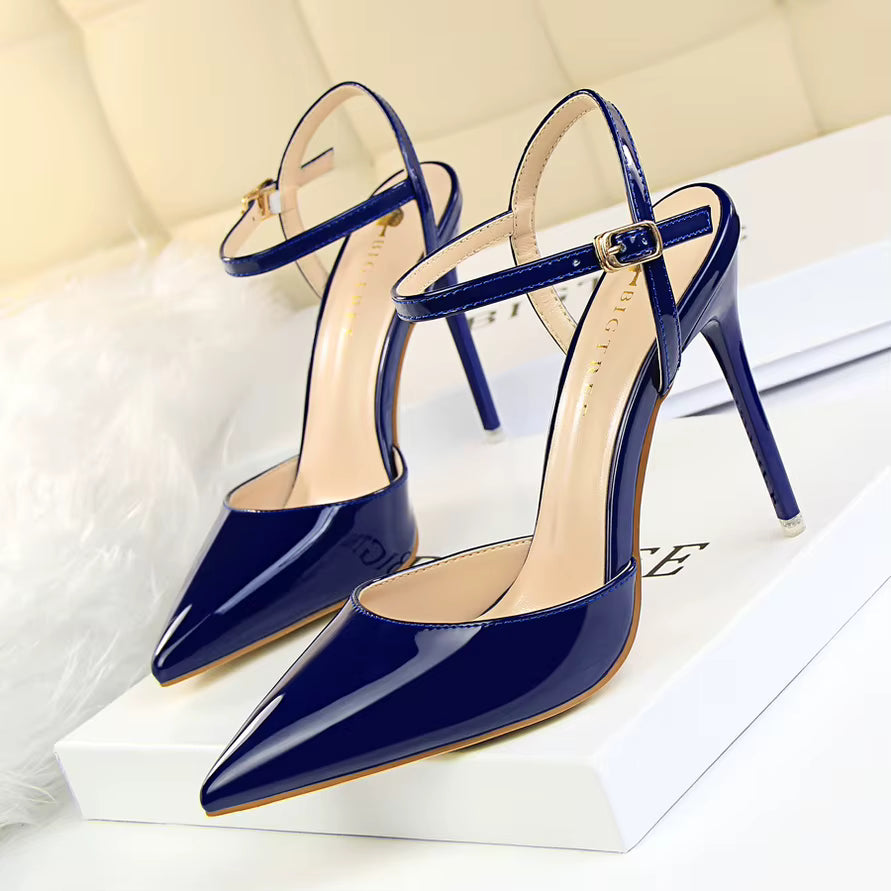 Classics Patent Leather Back Strap Stripper Ankle Strap High Heels