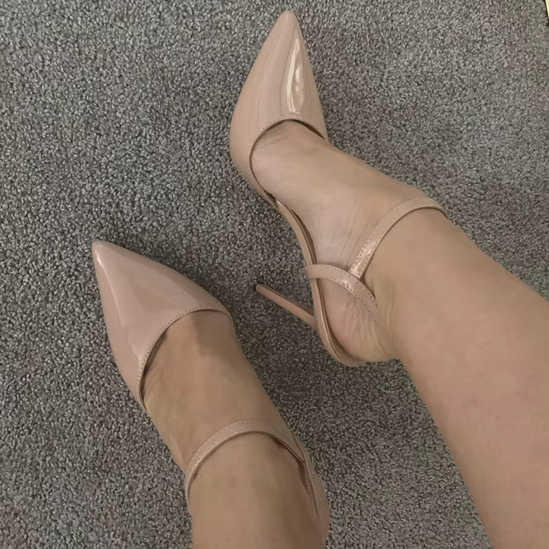 Classics Patent Leather Back Strap Stripper Ankle Strap High Heels