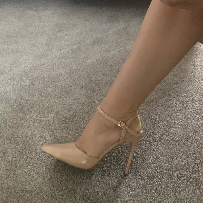 Classics Patent Leather Back Strap Stripper Ankle Strap High Heels