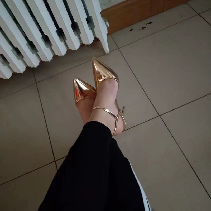 Classics Patent Leather Back Strap Stripper Ankle Strap High Heels