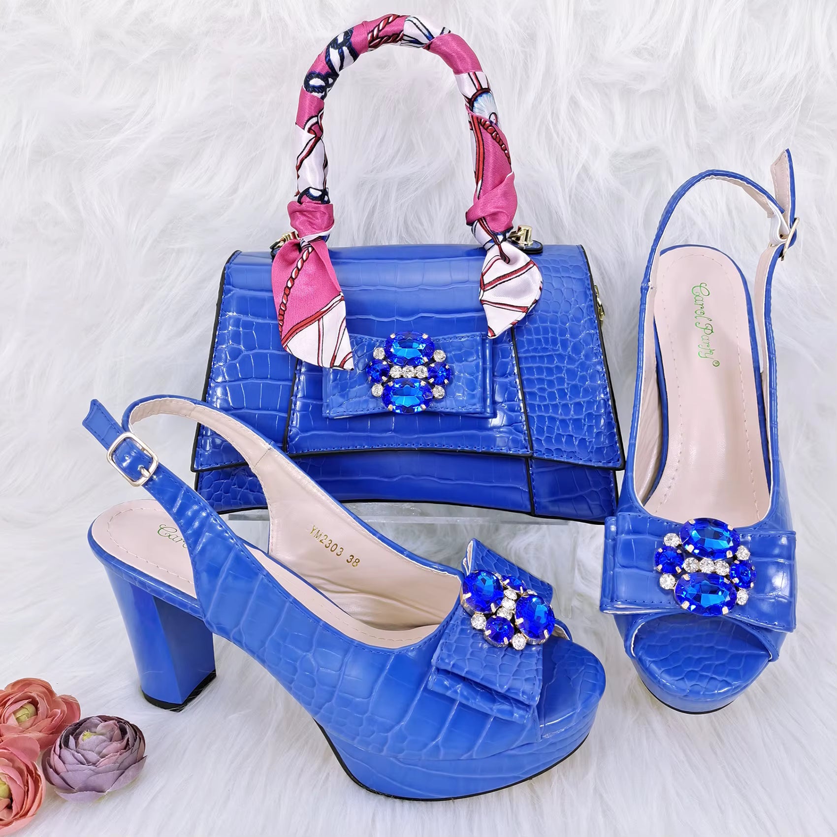 Classics Style Platform Design Rhinestone Decoration Party Wedding Shoes and Bag