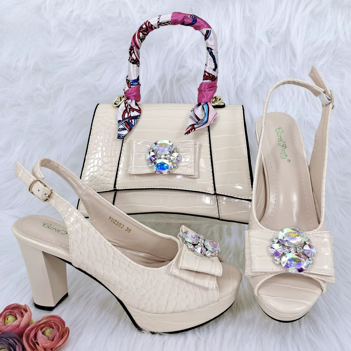 Classics Style Platform Design Rhinestone Decoration Party Wedding Shoes and Bag