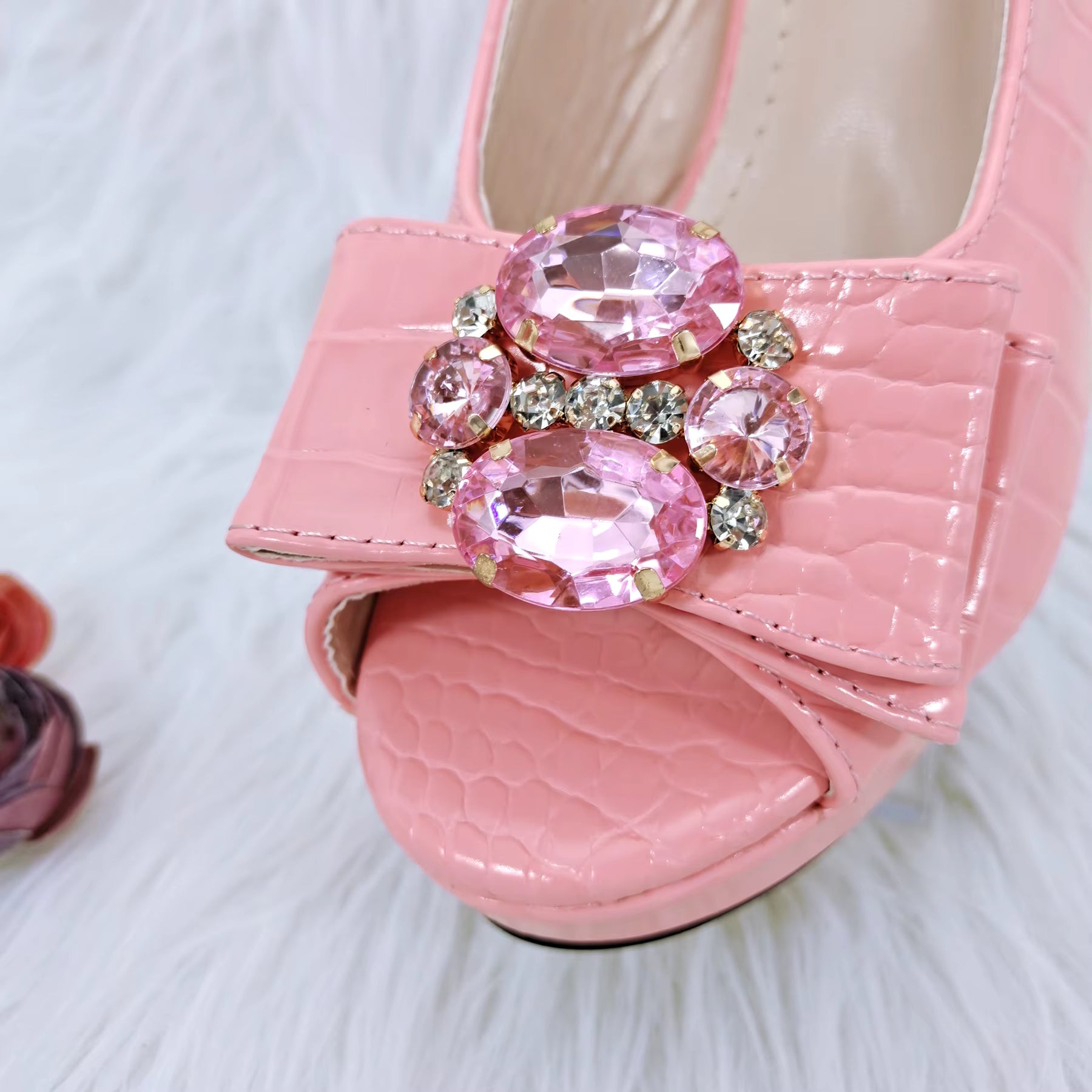 Classics Style Platform Design Rhinestone Decoration Party Wedding Shoes and Bag