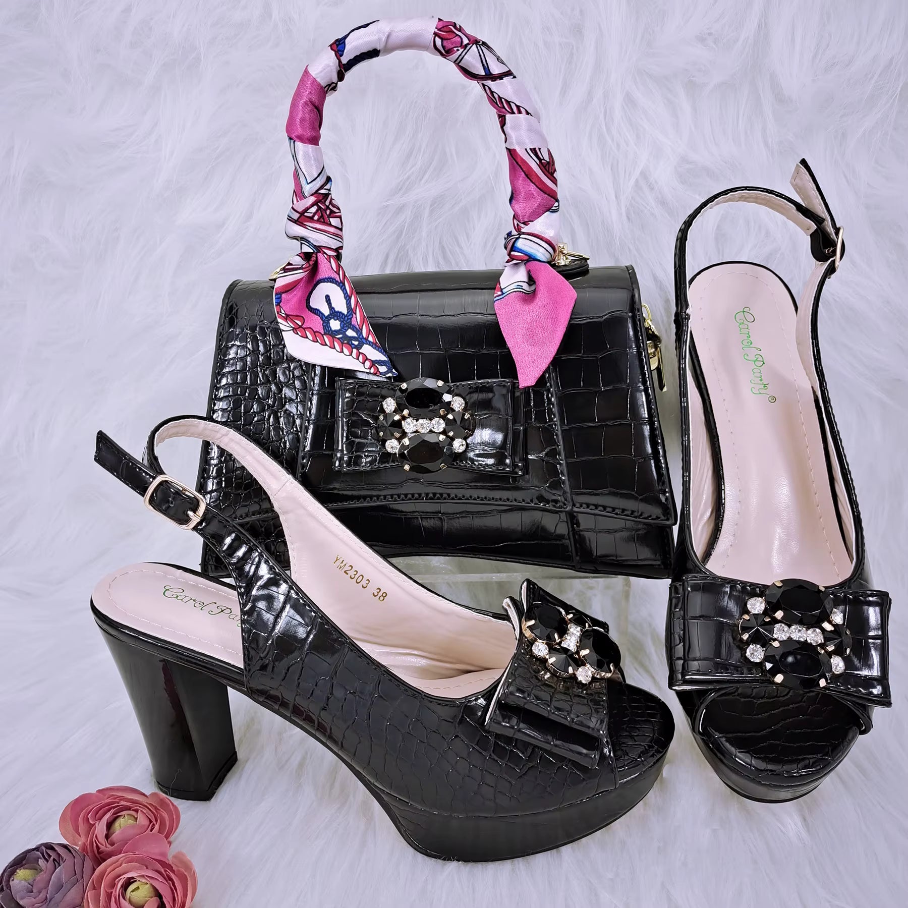 Classics Style Platform Design Rhinestone Decoration Party Wedding Shoes and Bag