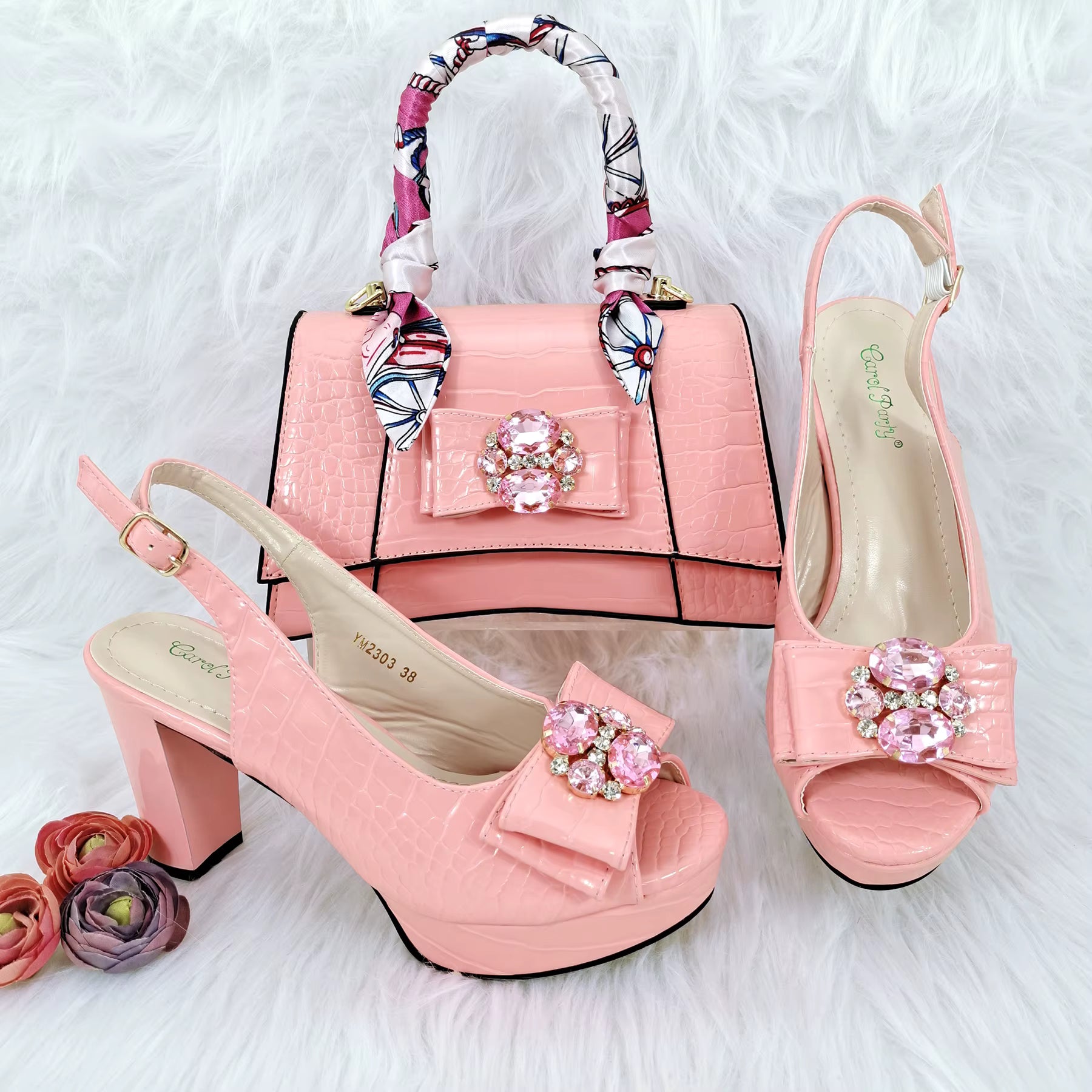 Classics Style Platform Design Rhinestone Decoration Party Wedding Shoes and Bag