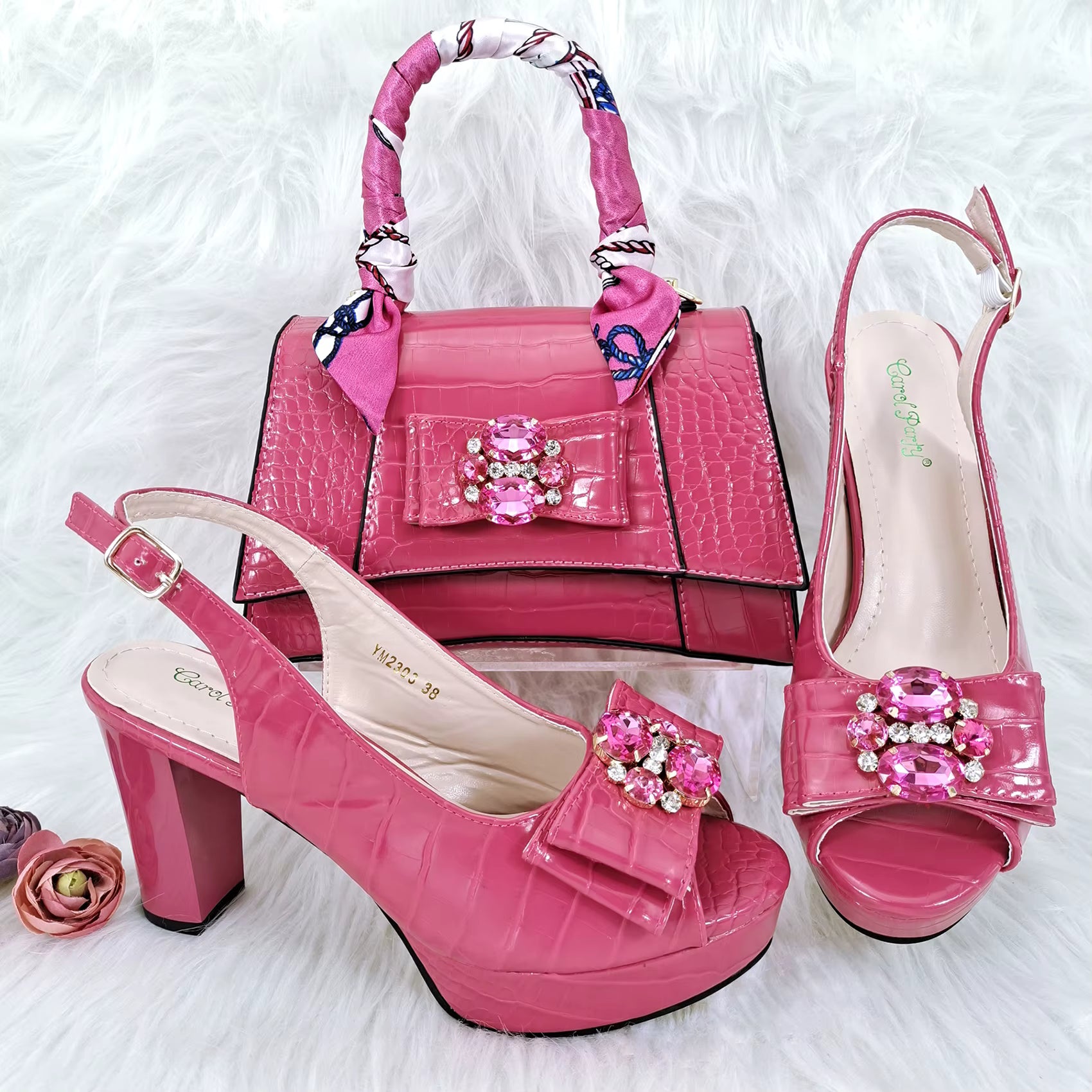 Classics Style Platform Design Rhinestone Decoration Party Wedding Shoes and Bag