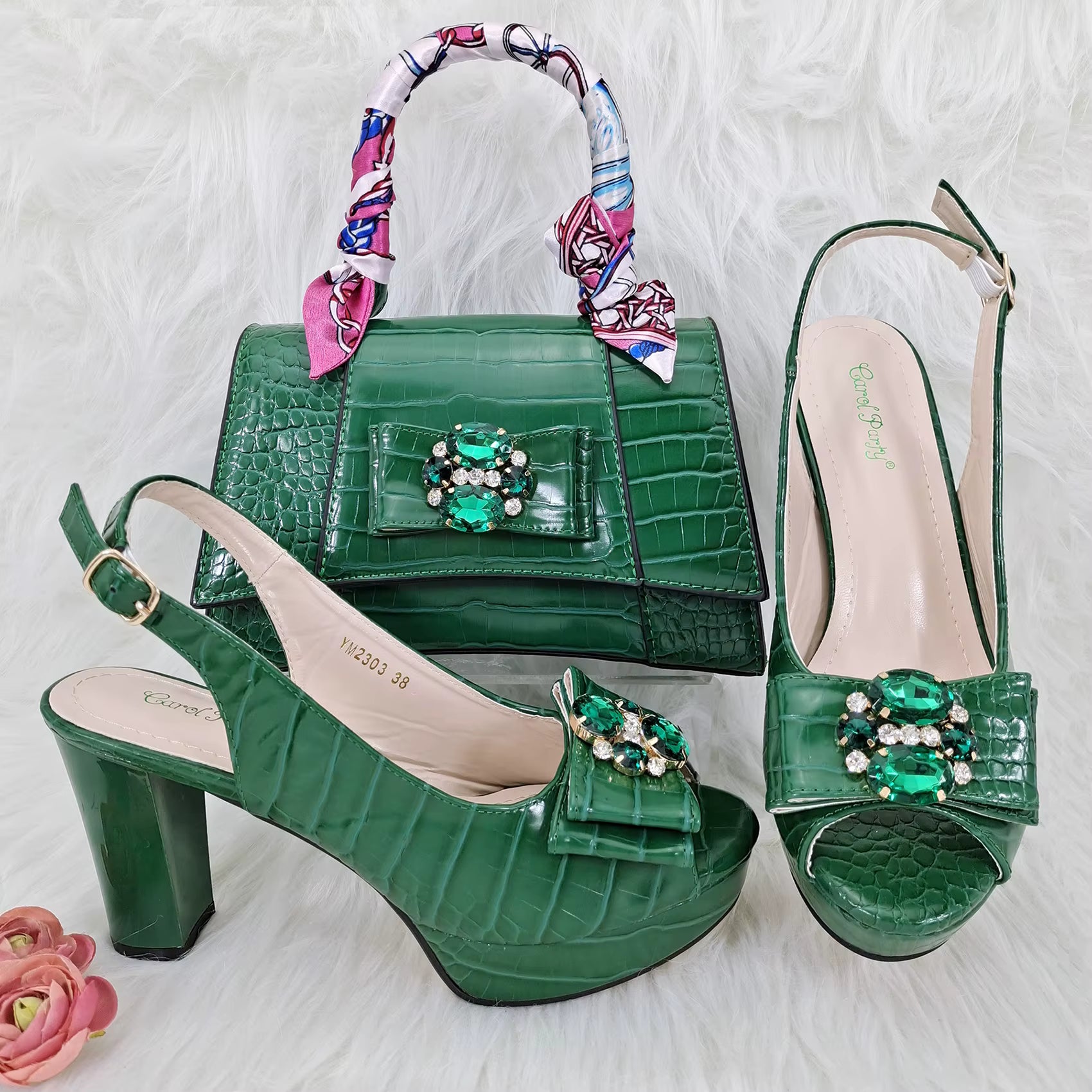 Classics Style Platform Design Rhinestone Decoration Party Wedding Shoes and Bag