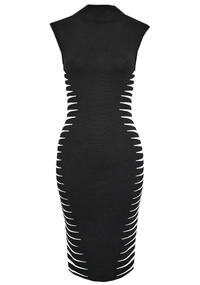 Colorblock Design Midi Dress Black White