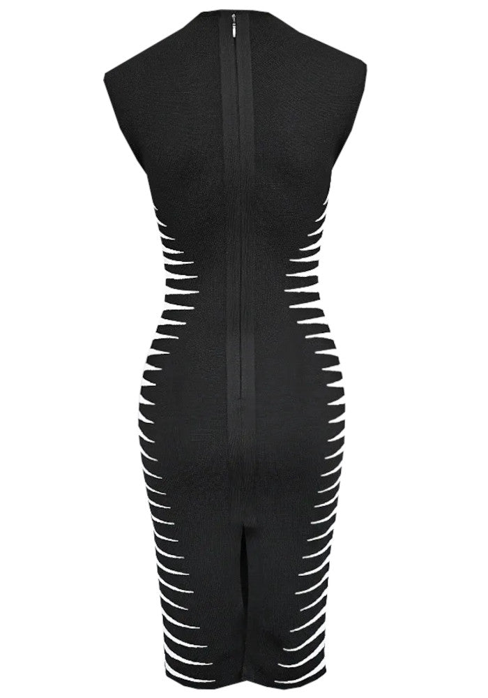 Colorblock Design Midi Dress Black White