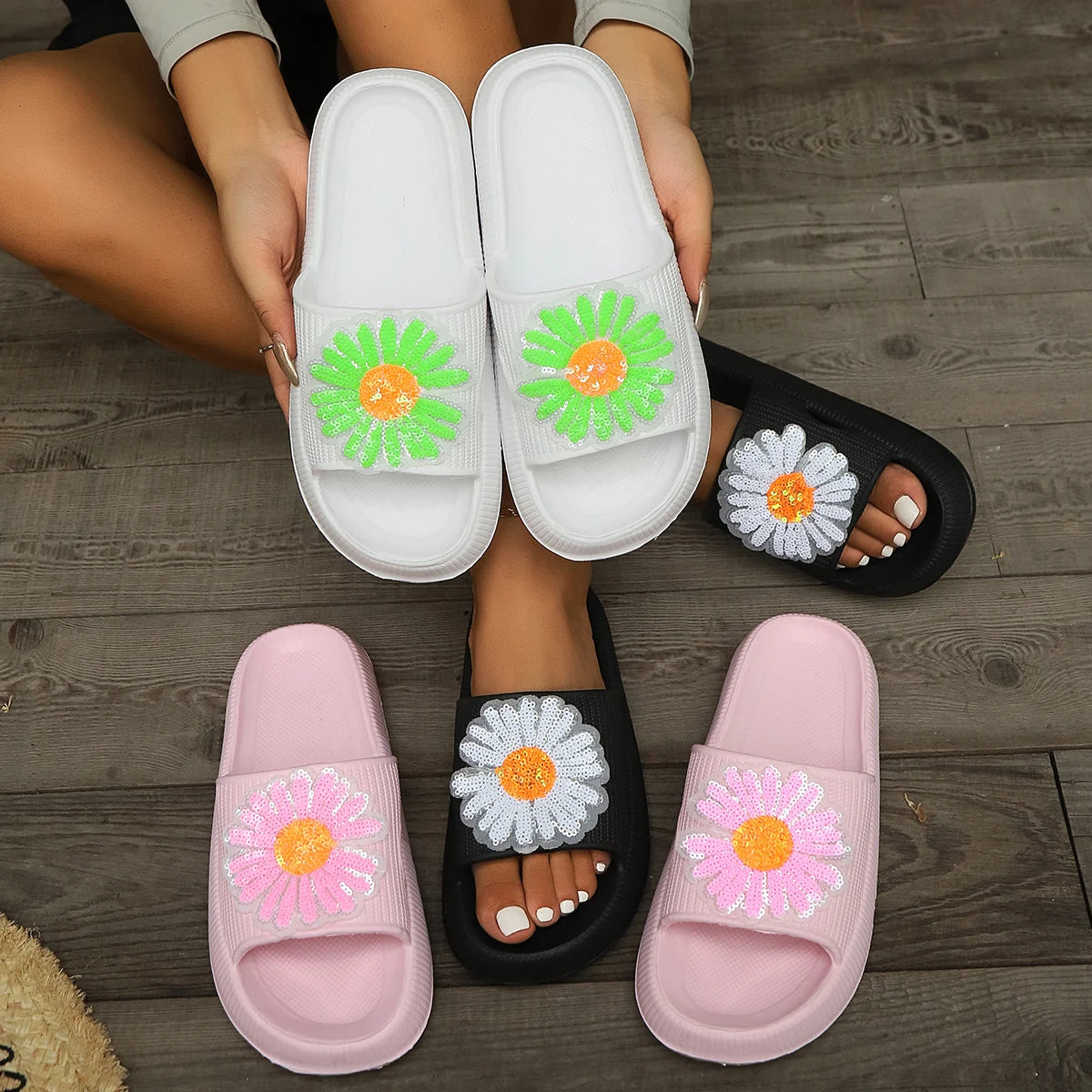 Colorful Sequin Comfortable Versatile Daily Walking Soft Sole Slippers