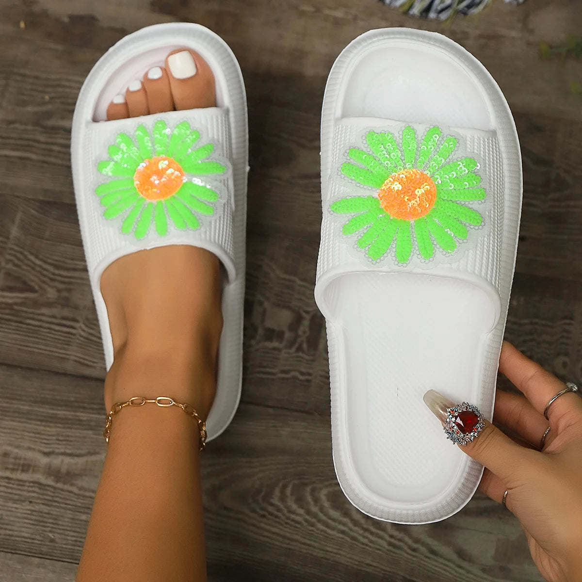 Colorful Sequin Comfortable Versatile Daily Walking Soft Sole Slippers