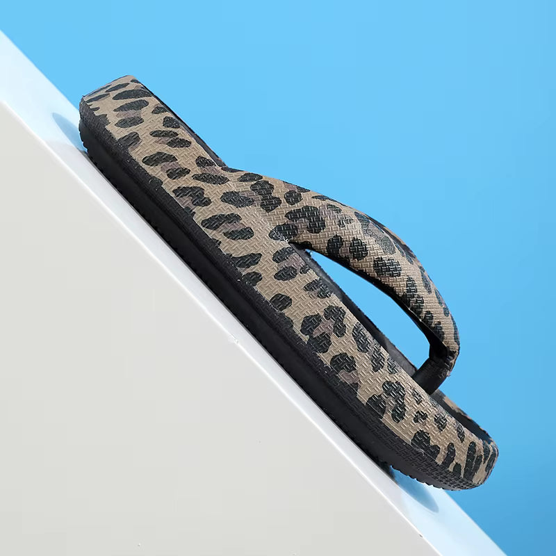 Leopard Flip-Flop Soft Thick-Soled Cloud Travel Vacation Beach Slippers