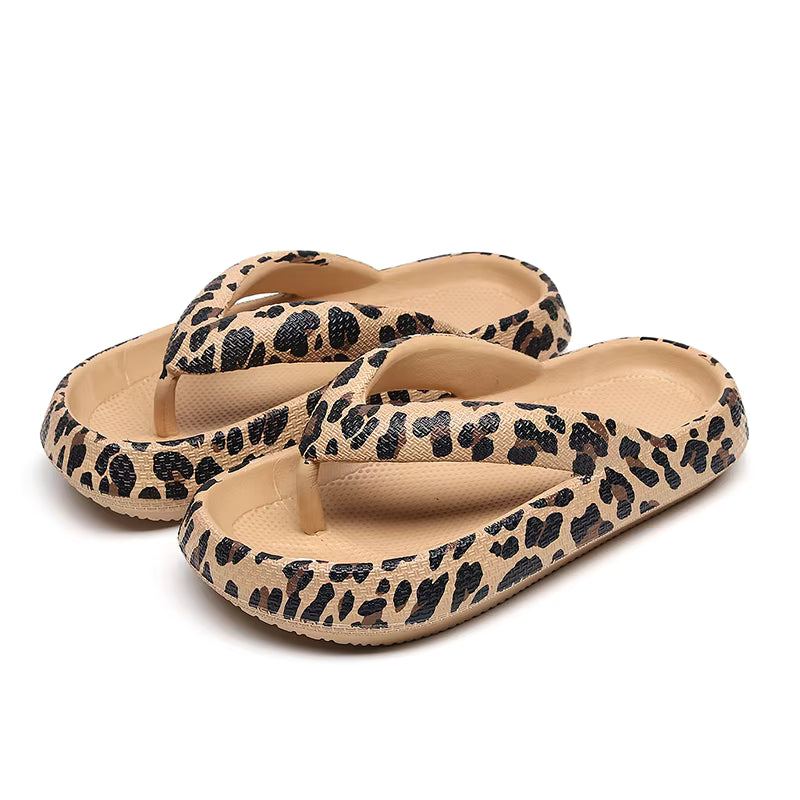 Leopard Flip-Flop Soft Thick-Soled Cloud Travel Vacation Beach Slippers