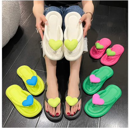 Comfortable Flip Flops Heart Beach Soft Sole Slippers Indoor Paltform EVA Home Wear Shoes