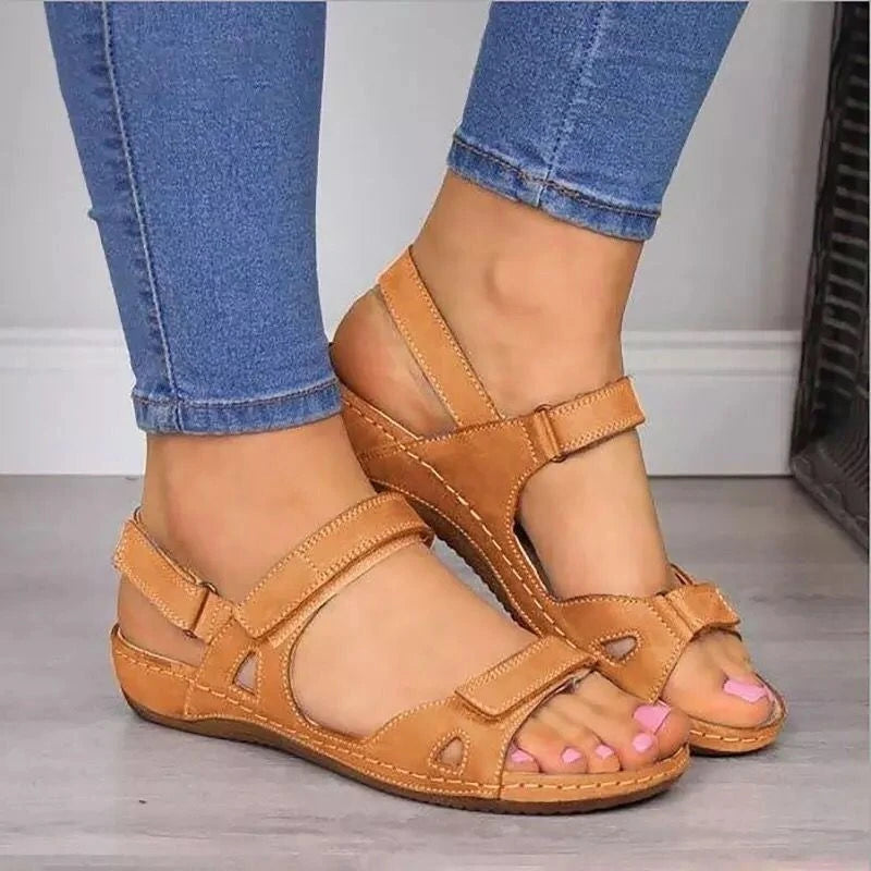 Comfortable Open Toe Orthopedic Ankle Strap Wedge Beach Style Flat Sandals