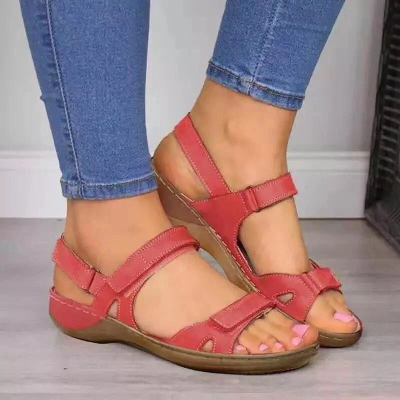Comfortable Open Toe Orthopedic Ankle Strap Wedge Beach Style Flat Sandals