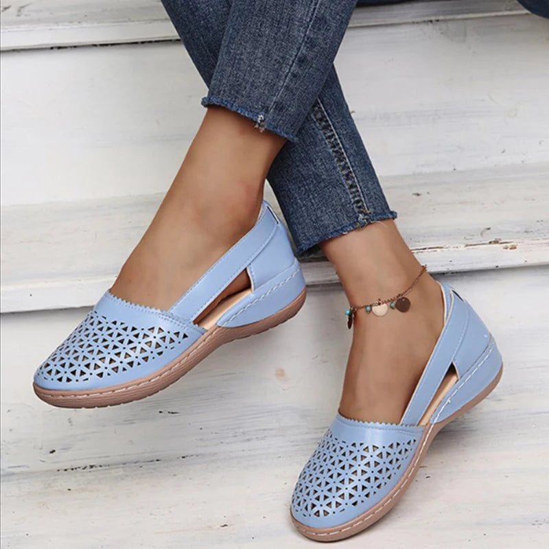 Comfortable Retro Button Comfy Flat Round Toe Sandals