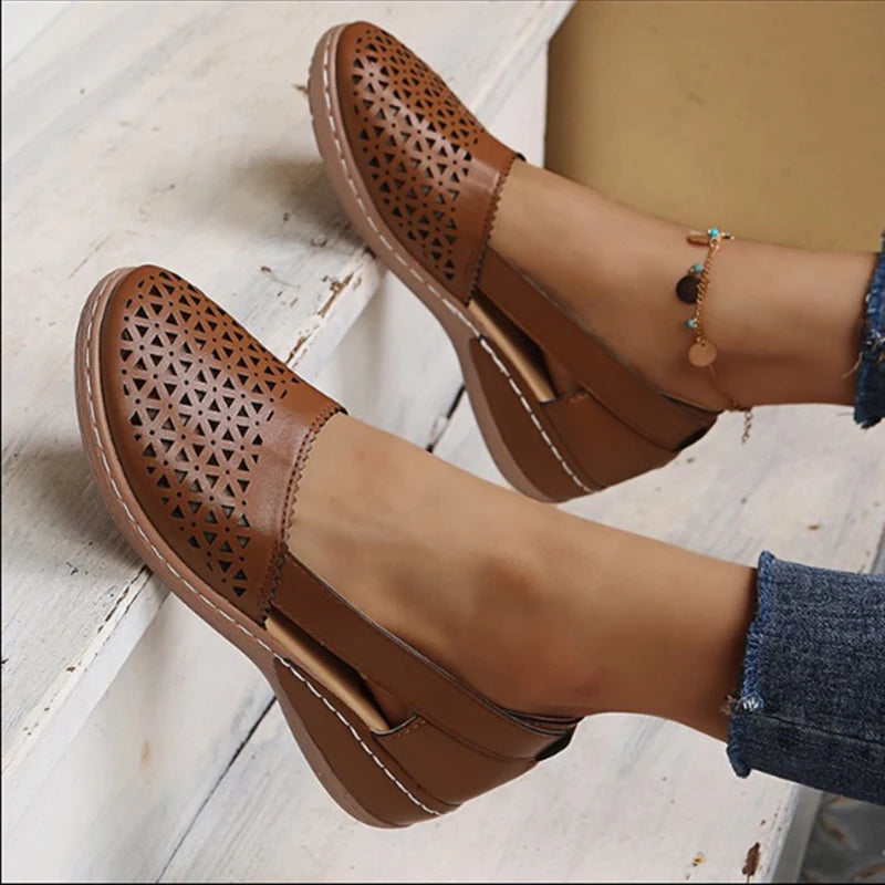 Comfortable Retro Button Comfy Flat Round Toe Sandals