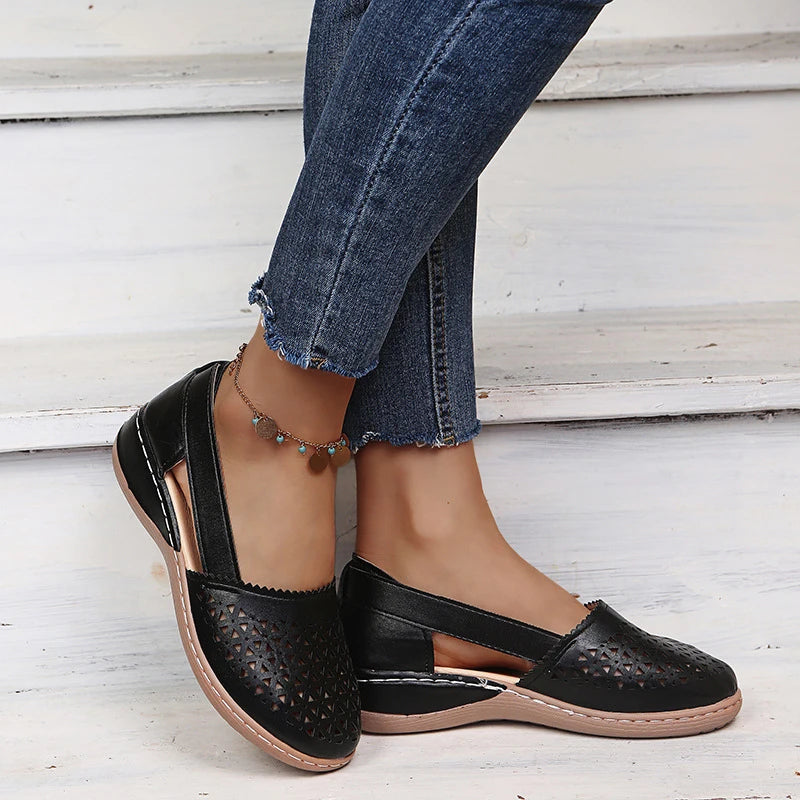Comfortable Retro Button Comfy Flat Round Toe Sandals