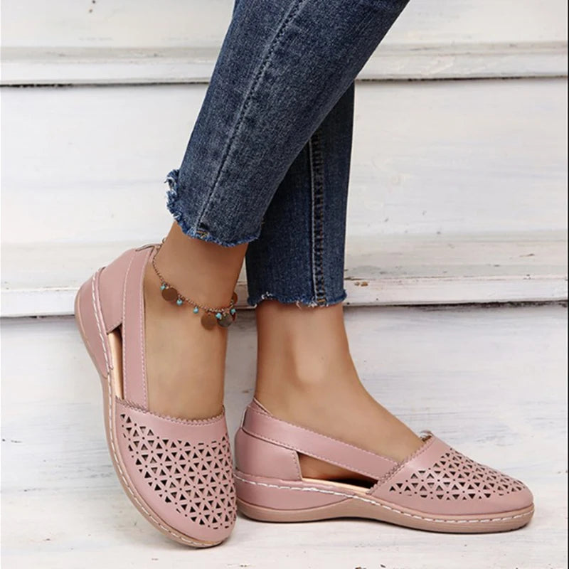 Comfortable Retro Button Comfy Flat Round Toe Sandals