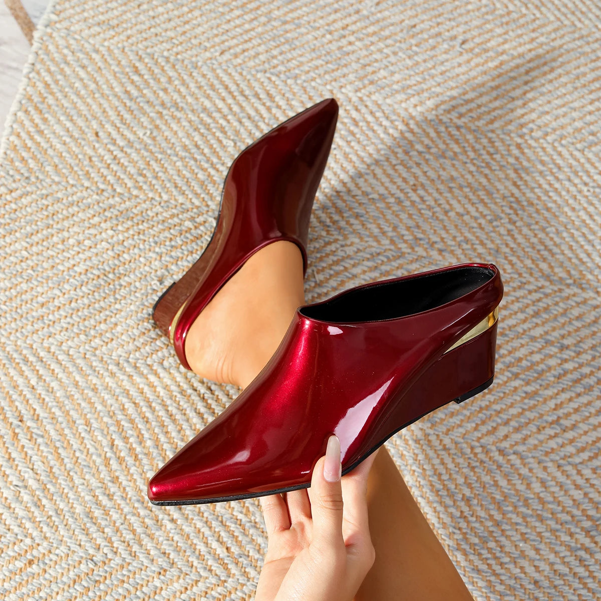 Comfy Soft Leather Wedges Slip-On Closed Pointed High Heels