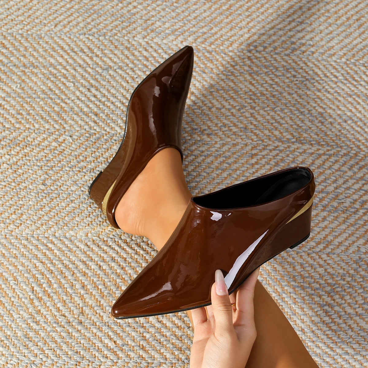 Comfy Soft Leather Wedges Slip-On Closed Pointed High Heels