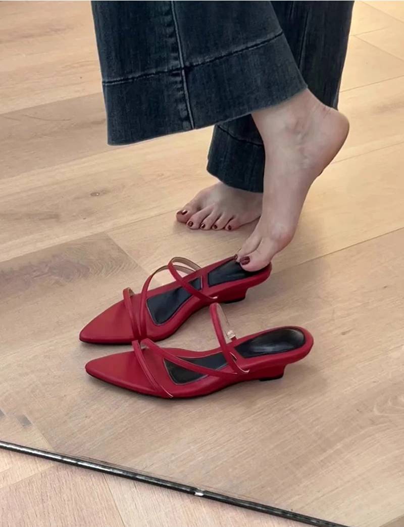Concise Gladiator Narrow Band Open Toe Slide Ladies Thick Heel Sandals