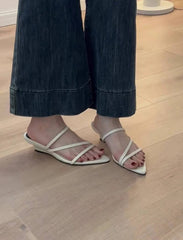 Concise Gladiator Narrow Band Open Toe Slide Ladies Thick Heel Sandals