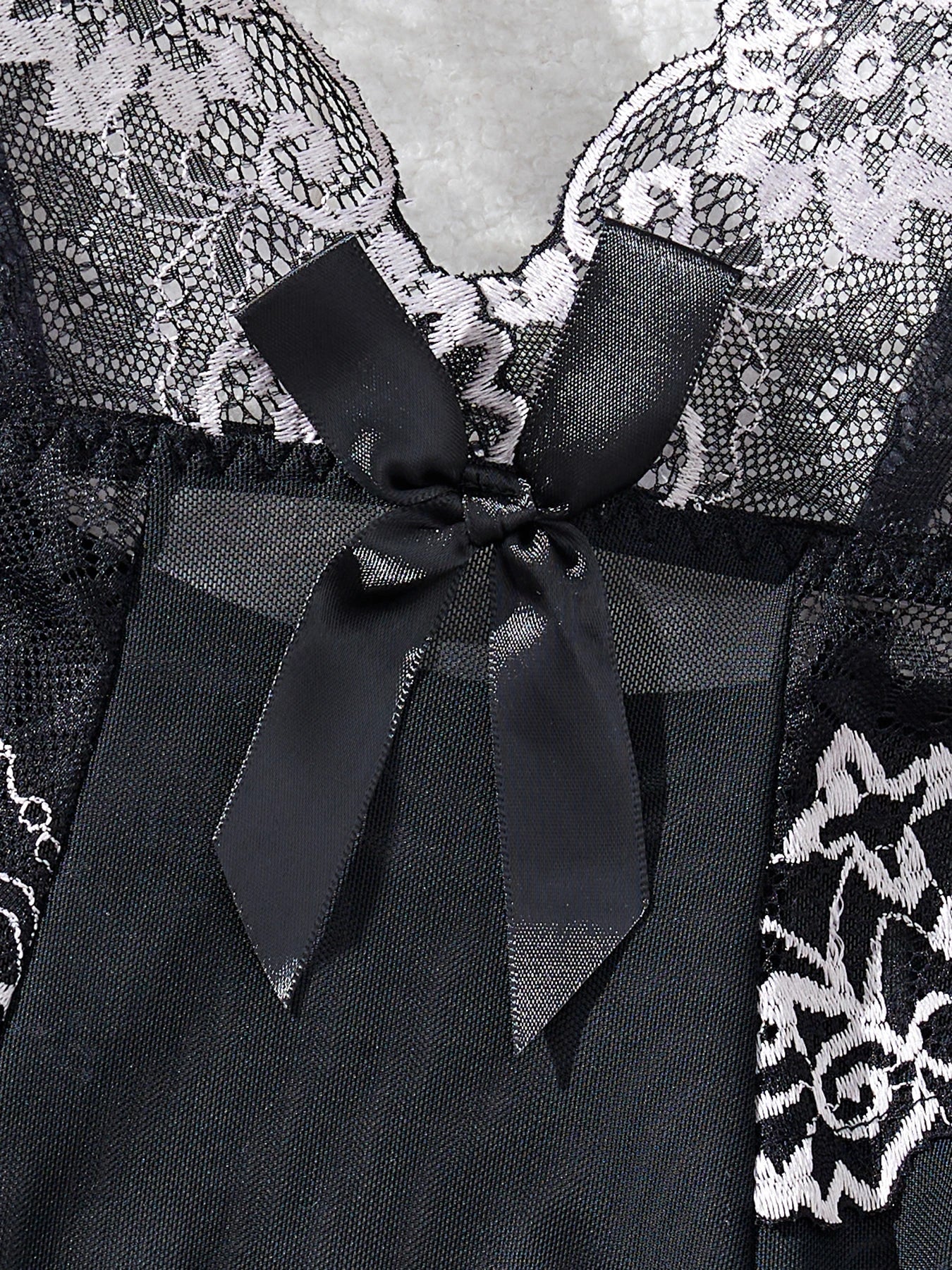 Contrast Black Lingerie Underwear Sleepwear Lace Nightdress And Thongs Pijamas Sets Female Nighty