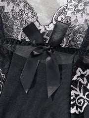 Contrast Black Lingerie Underwear Sleepwear Lace Nightdress And Thongs Pijamas Sets Female Nighty