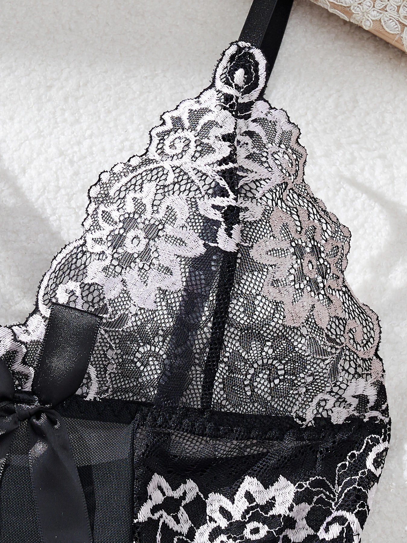 Contrast Black Lingerie Underwear Transparent Sleepwear Lace Nightdress And Thongs Pijamas Sets Female Nighty