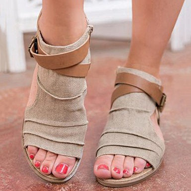 Contrasting Colored Straps Ruched Sandals