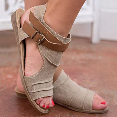 Contrasting Colored Straps Ruched Sandals